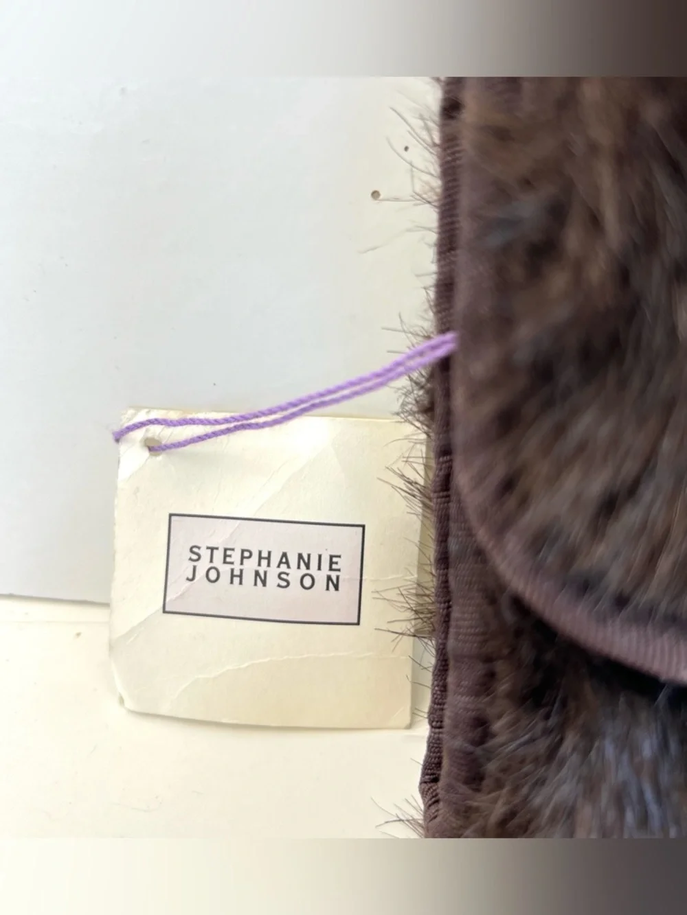 STEPHANIE JOHNSON Brown Faux Fur Vintage Travel Roll Cosmetic Jewelry Makeup Bag
